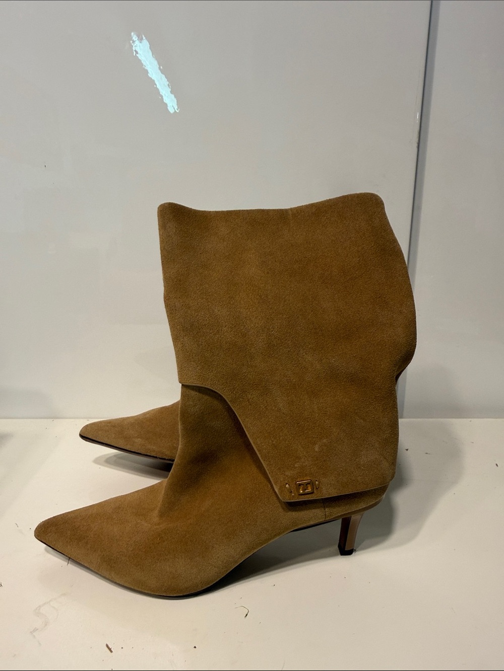 Used Franco Sarto Suede Mid-Calf Kitten Heel Boots in Brown size 8.5